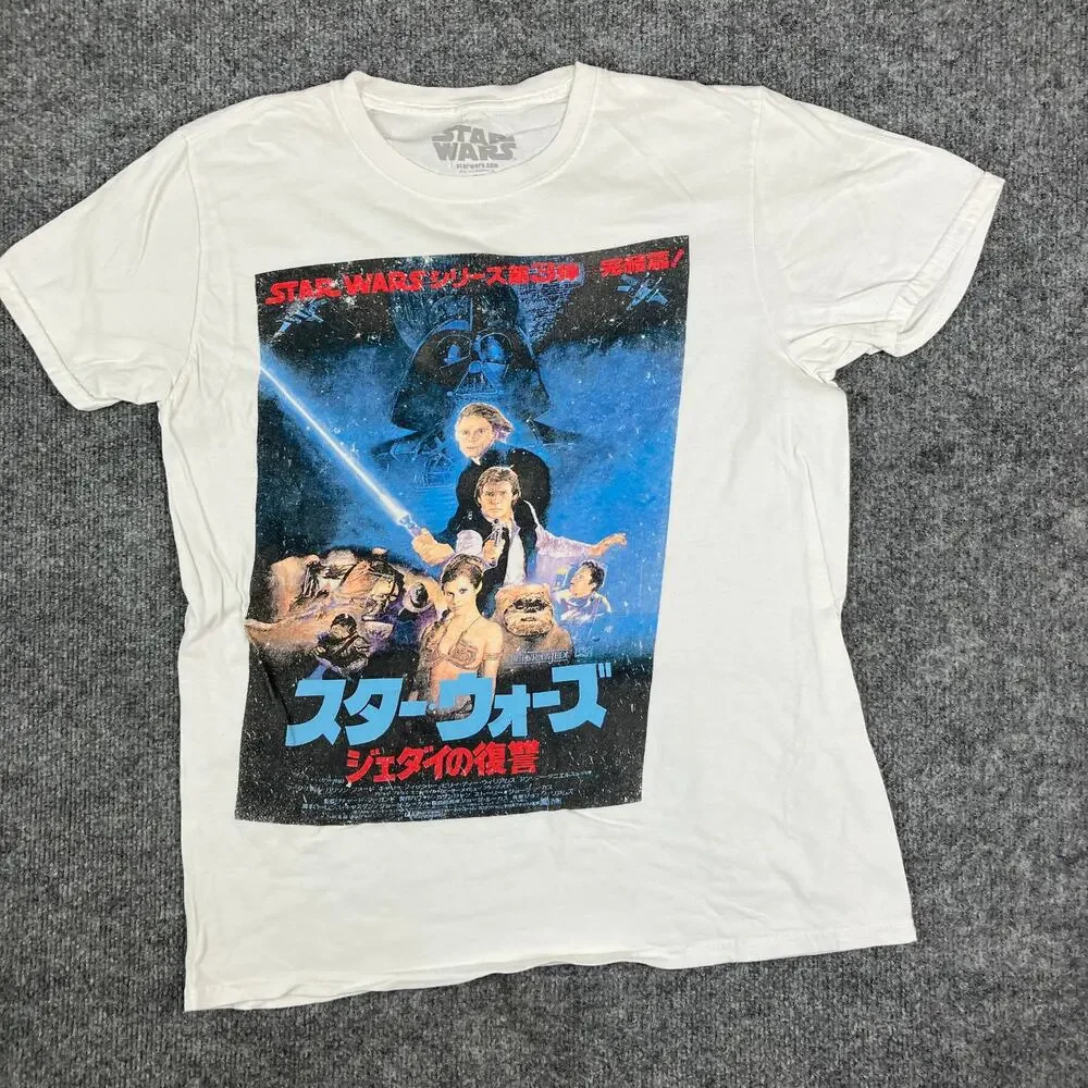Star Wars T-Shirt Mens‎ M White Return Jedi Japanese Poster Graphic Movie Tee